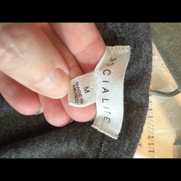 Gray, semi fitted, v neck, T-shirt dress, with side slit. - Picture 2 of 10